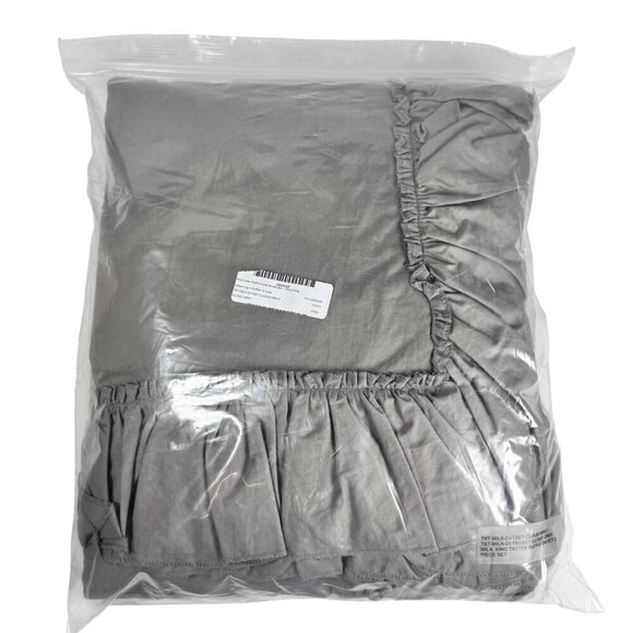 NWT Ruffle Duvet Cover Set King 3 PCs 100% Washed Cotton Gray Solid Bedding - Picture 3 of 8